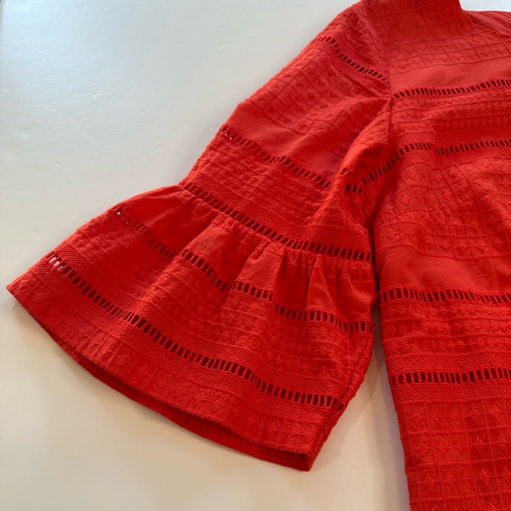 J.Crew Dress Flutter Sleeve Eyelet Shift Orange Red Women’s Size 2 - Picture 7 of 12